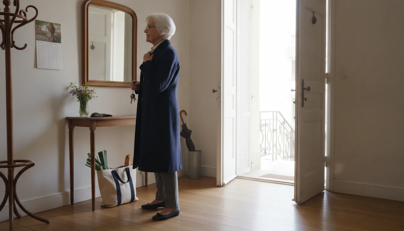 Savoir si je suis encore autonome : une femme de 82 ans finit de se préparer pour sortir seule de chez elle