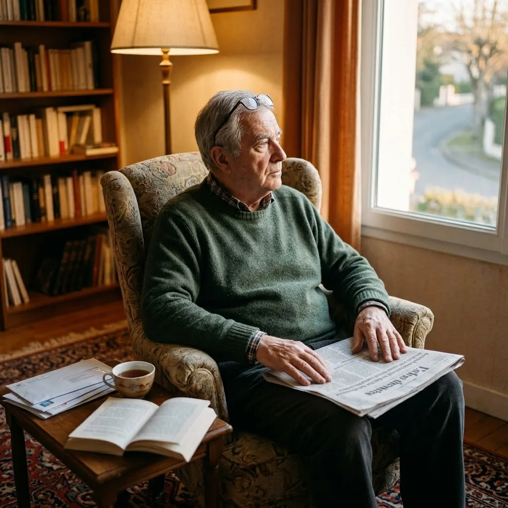 Notre lettre du jeudi, un senior lisant le journal chez lui
